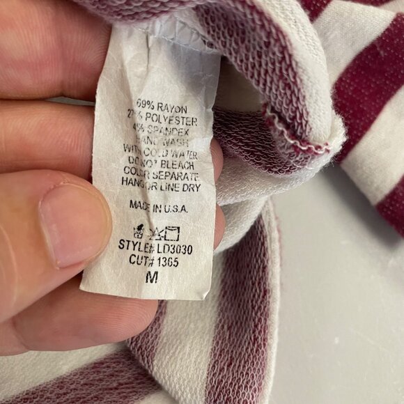 Lake Flower Striped Shift Dress 3/4 Sleeve Burgundy/White Size Medium Belted - Picture 9 of 9